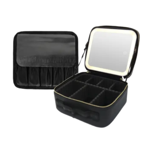 Make-up Organiser Bag with LED Mirror Black Cosmetic Bag Travel Make-up Case
